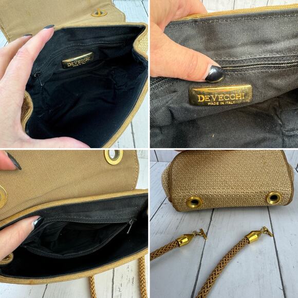 VTG De Veechi Tan/Gold Neutral Woven Jute Italian Clutch Shoulder Bag Beachy - Picture 11 of 11